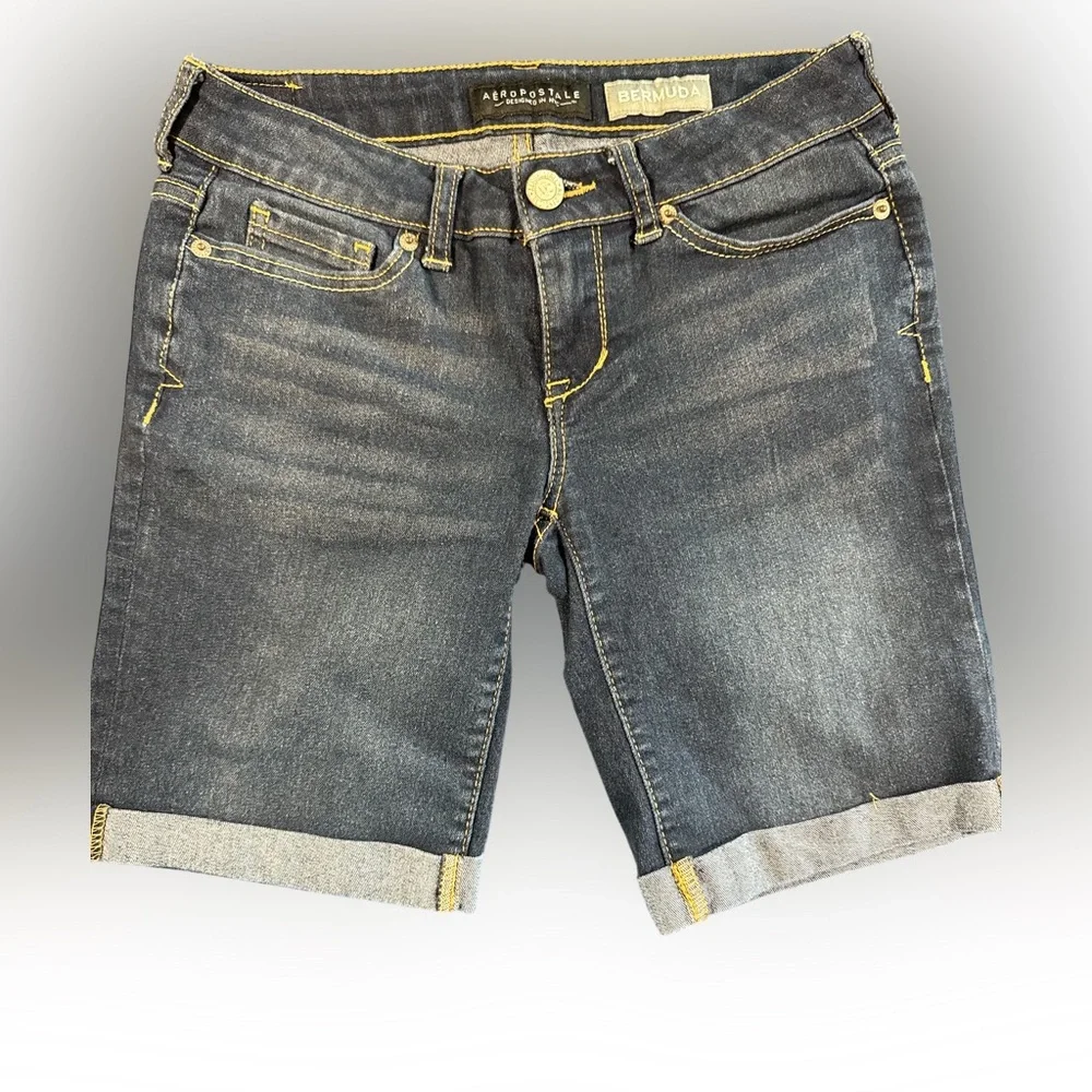 Aeropostale Blue Jean Shorts Cuffed Hem - Picture 1 of 7